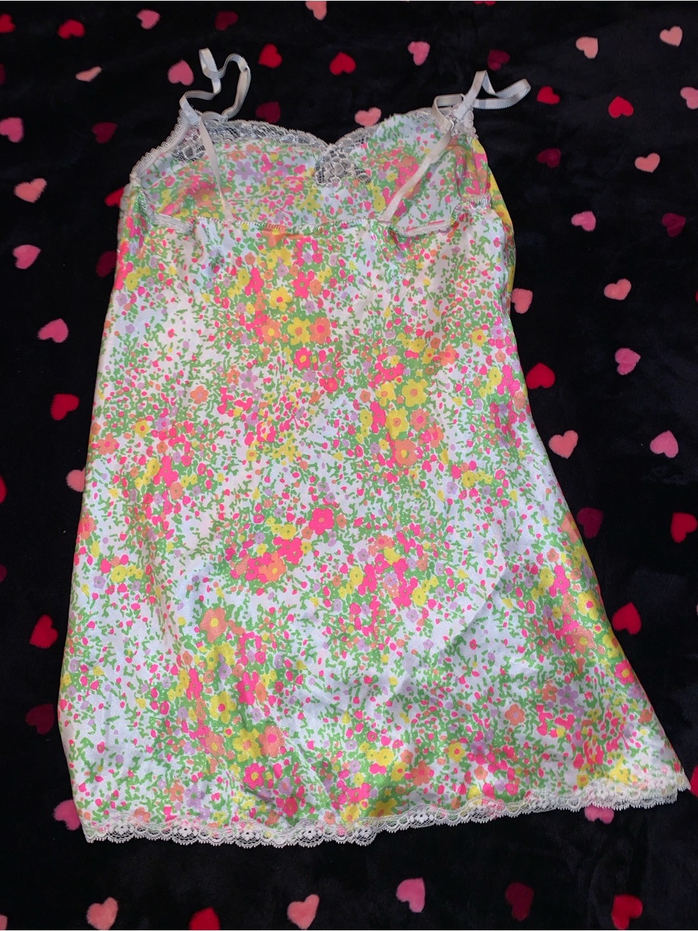 Victorias Secret Floral Satin Slip with Lace Trim